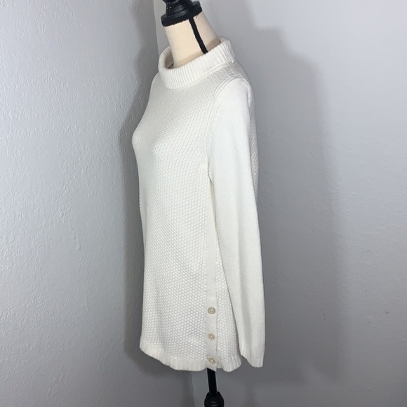 TALBOTS Pullover Sweater Boat Neck Cowl Button Side Hem Ivory size small - Picture 3 of 11
